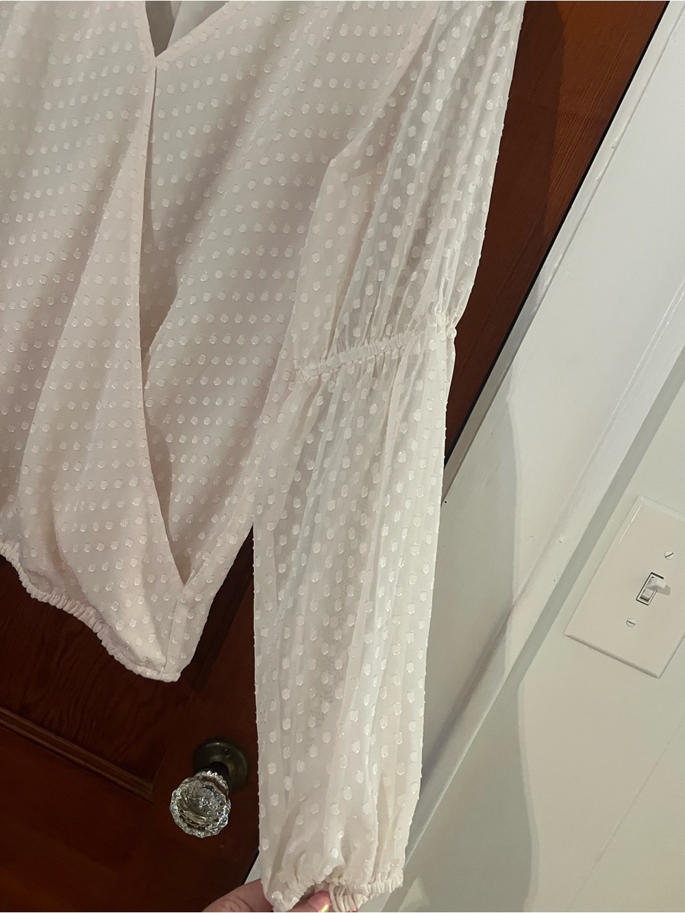 LOFT White Swiss Dot Wrap Blouse XS Long Sleeve V-Neck Balloon Sleeve Boho Top - Picture 7 of 10